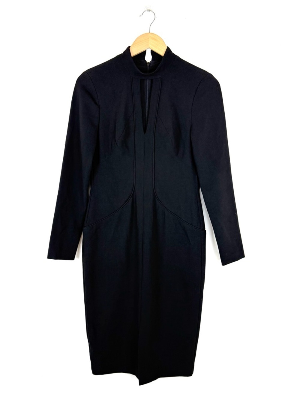 Black Halo Mock Neck Cutout Long Sleeve Sheath Dress in Black